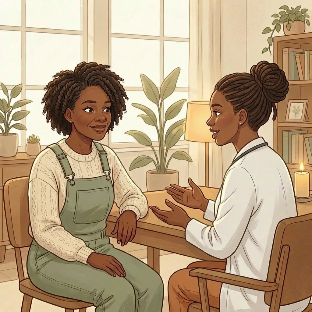Menopause Doctor Atlanta — comprehensive, compassionate hormone care Menopause doctor in Atlanta — warm consultation between Black female provider and patient discussing comprehensive hormone care at Pause & Reset